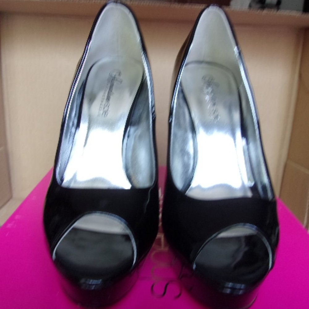 Shoedazzle Black Patent Leather Peep-toe Platforms